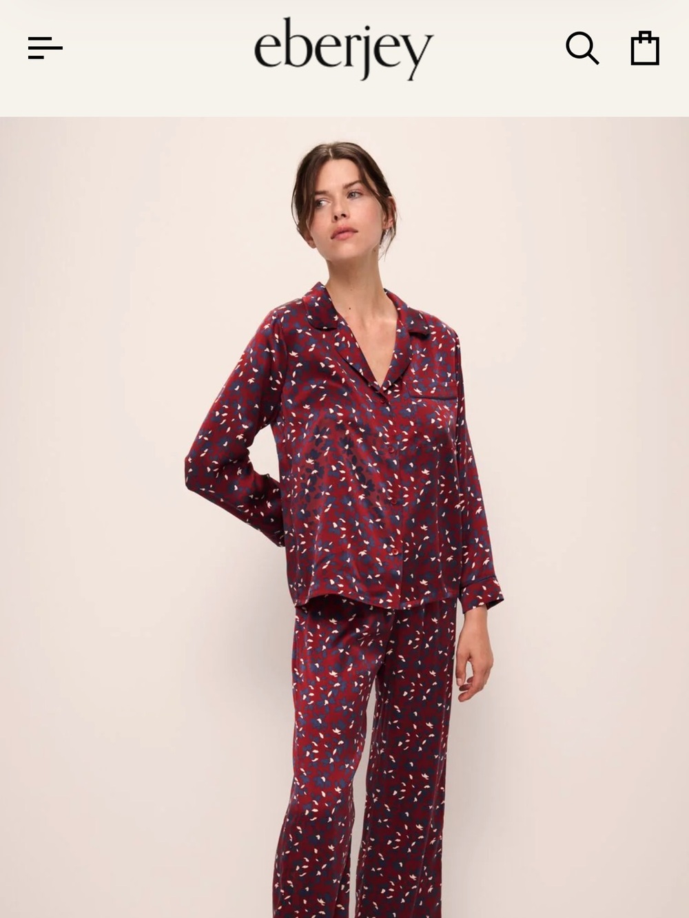 NWT - Eberjey Inez Washable Silk Printed Long PJ Set - Size XS